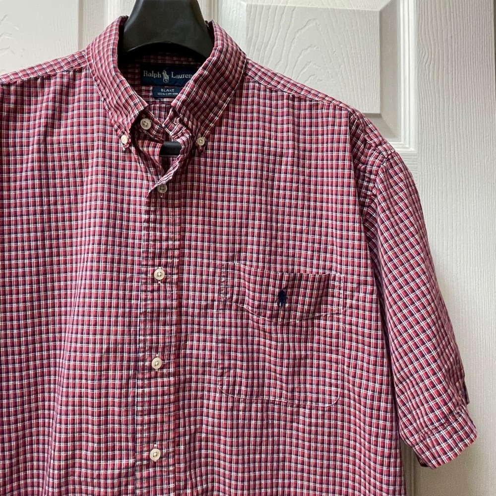 Vintage Ralph Lauren Blake Fit Shirt Men's XL Red Plaid Short Sleeved Preppy